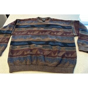 VTG Tosani Sweater Mens XL Textured Multicolor 90s Grandpa Crewneck Wool Blend